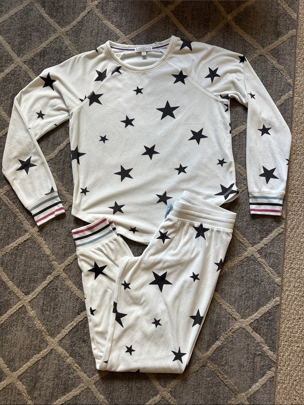 PJ Salvage White Kids Star-Print Pajama Set with Black Stars